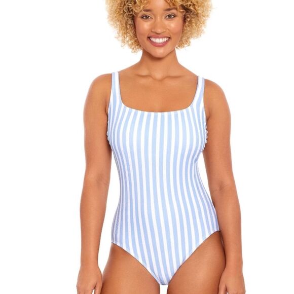 Time and Tru Women's 1X Pique Square Neck One Piece Swimsuit - NEW - Picture 1 of 5